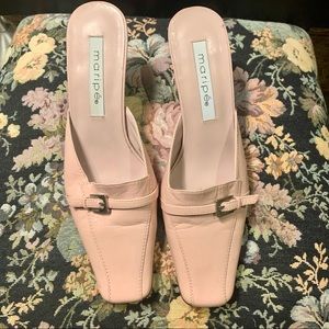 Vintage pink leather mules